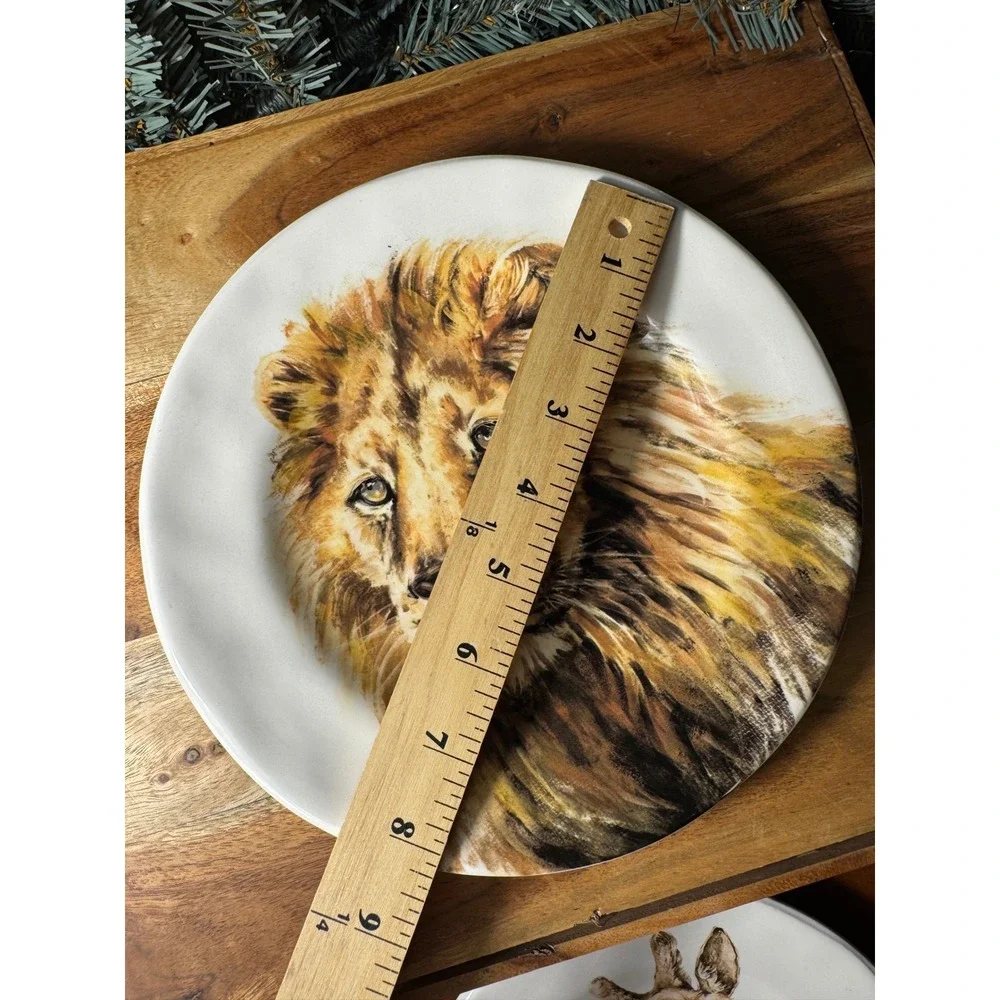 Pier 1 Lion Salad Plate Unisex 8.25in Cream Brown Ironstone Wildlife Art